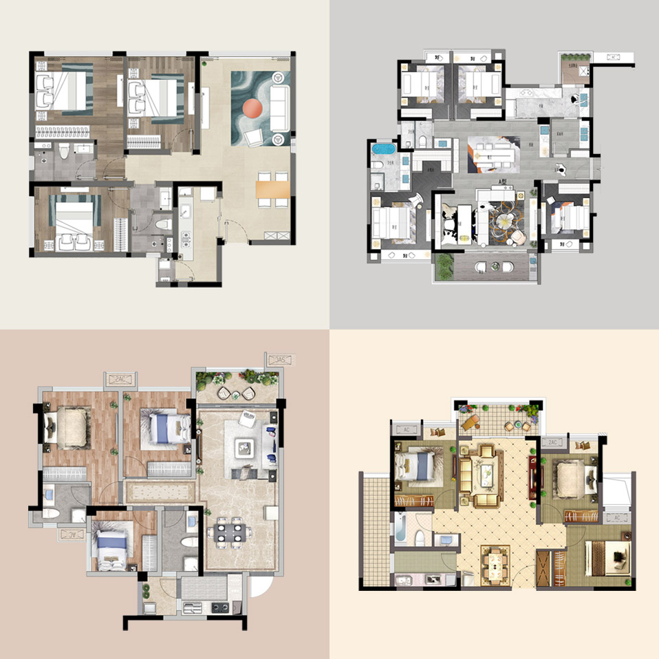 CAD家具户型图填色/户型图填色块/售楼部户型图